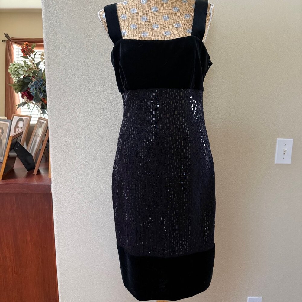 Cocktail Dress | ST. John Evening | Black Velvet and Knit with Sequins